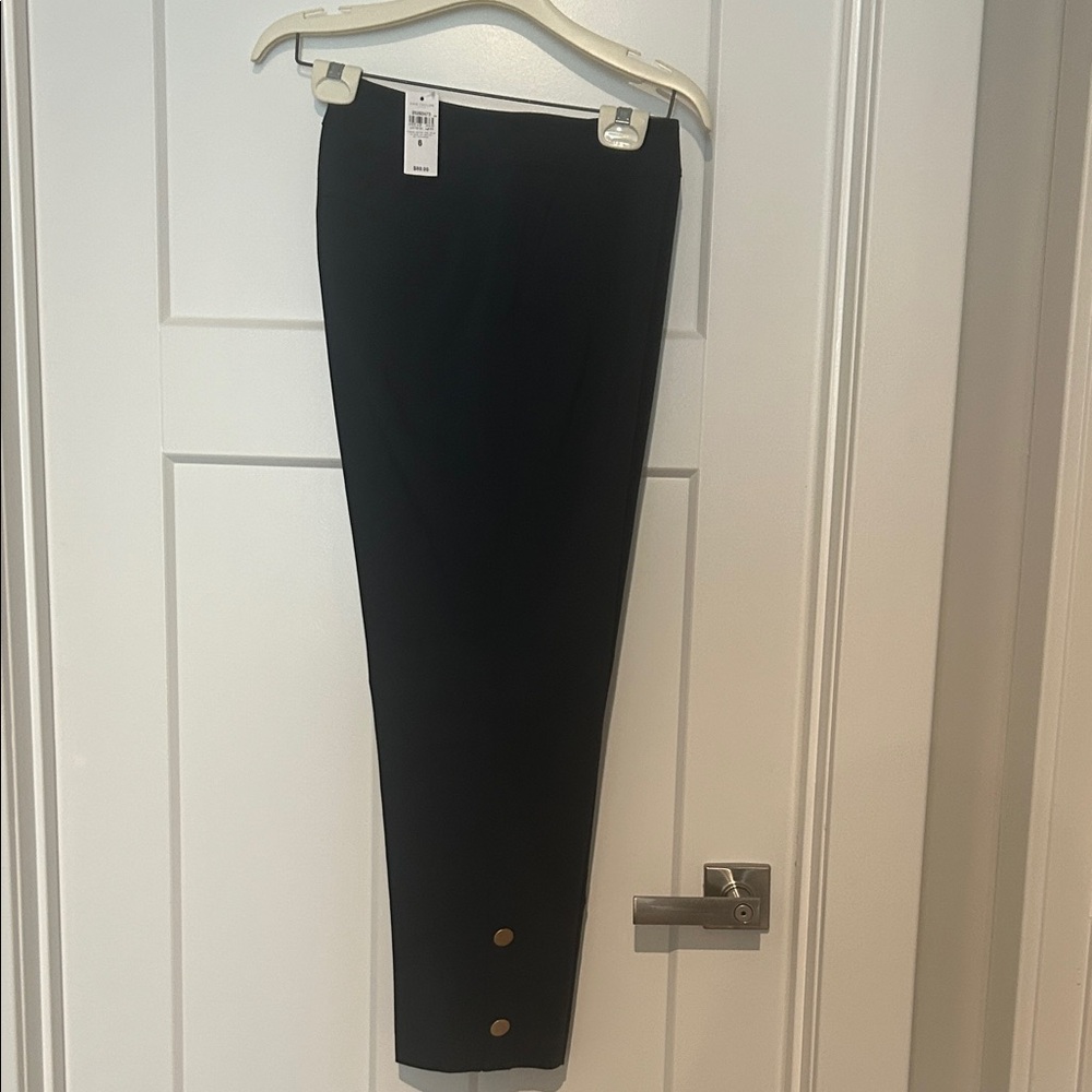Ann Taylor Classic Navy Blue Trousers with gold button accents at ankles 6
